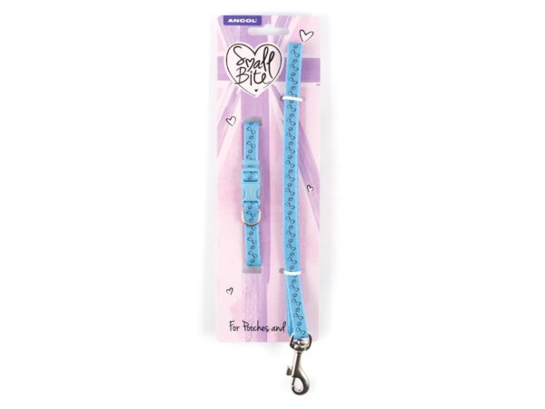 AN138140B SML BITE PAW&BONE PUPPY COLLAR&LEAD PINK|BLUE