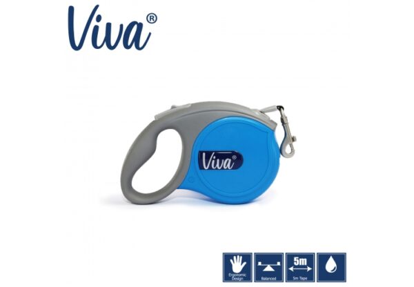 BLUE ANCOL VIVA RETRACTABLE 5M LEAD MEDIUM 30KG VARIOUS COLOURS