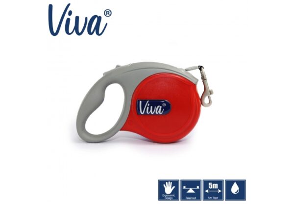PINK ANCOL VIVA RETRACTABLE 5M LEAD MEDIUM 30KG VARIOUS COLOURS