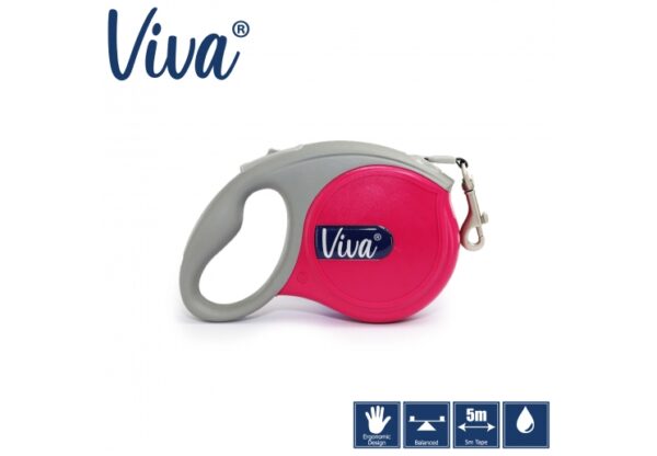 RED ANCOL VIVA RETRACTABLE 5M LEAD MEDIUM 30KG VARIOUS COLOURS